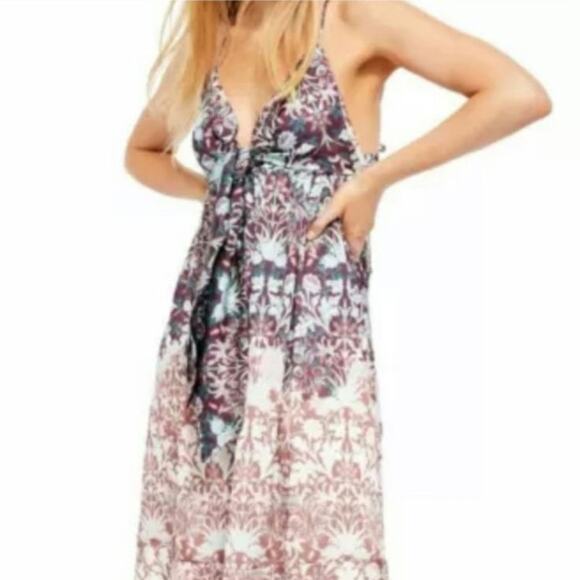 Free People Womens Sun Bleached Midi Dress Chocolate Combo Sleeveless Boho M - Picture 1 of 16
